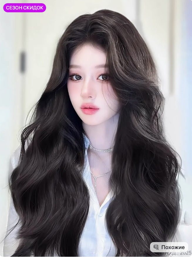Women's Fashion Gray White Mixed Color Short Curly Hair Side Bangs Long Straight Wig