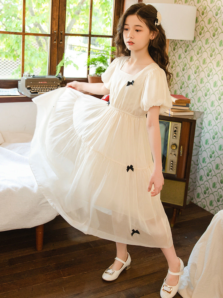 Chiffon Summer Short Sleeve Puff Korean Children's Dress