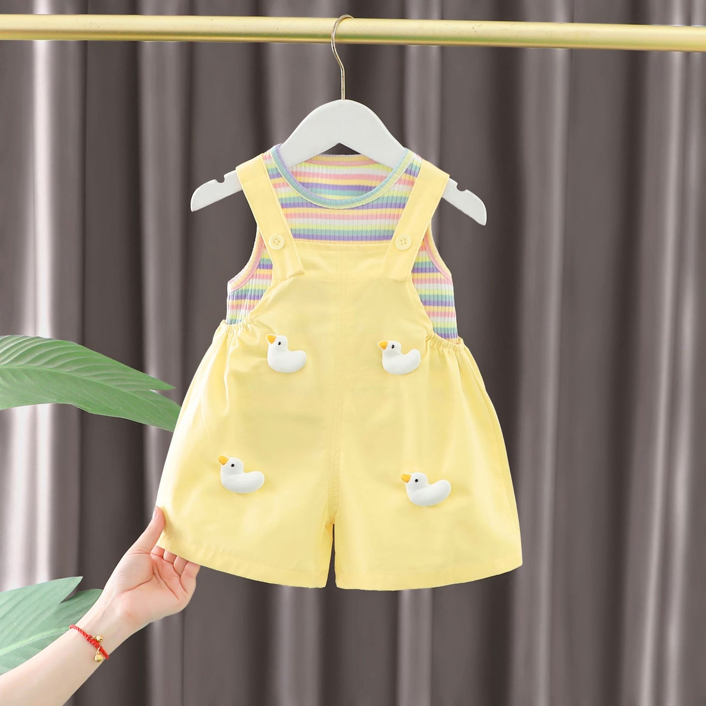 Children's Clothing Summer Clothes Color Stripes Cartoon Suspender Children's Suit