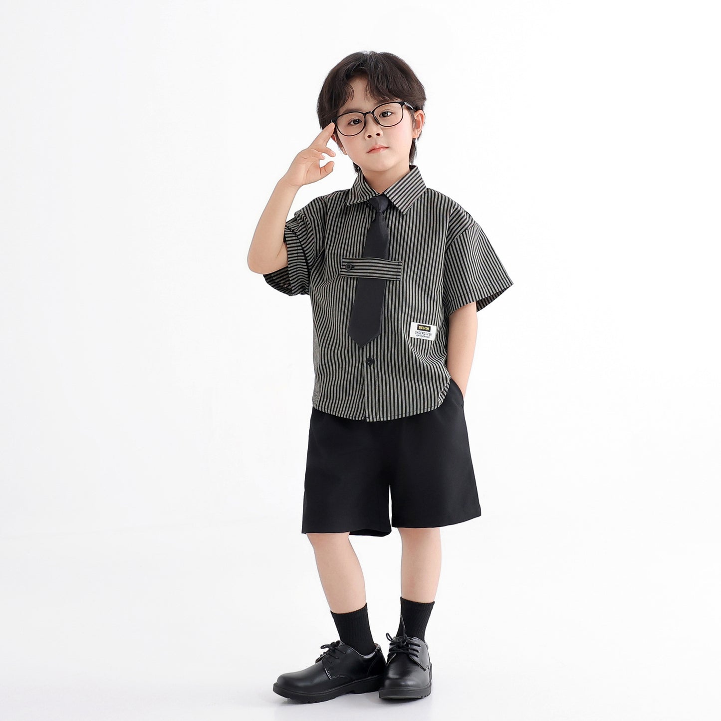 Suit Two Pieces Spring Leisure Pu Boy Model Catwalk Performance Children's Shirt