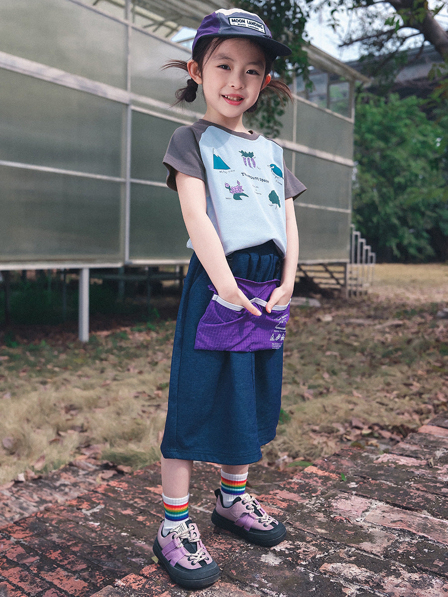 Children's Sleeved Mountain Style Nature Printed Top Summer Raglan Children's T-shirt