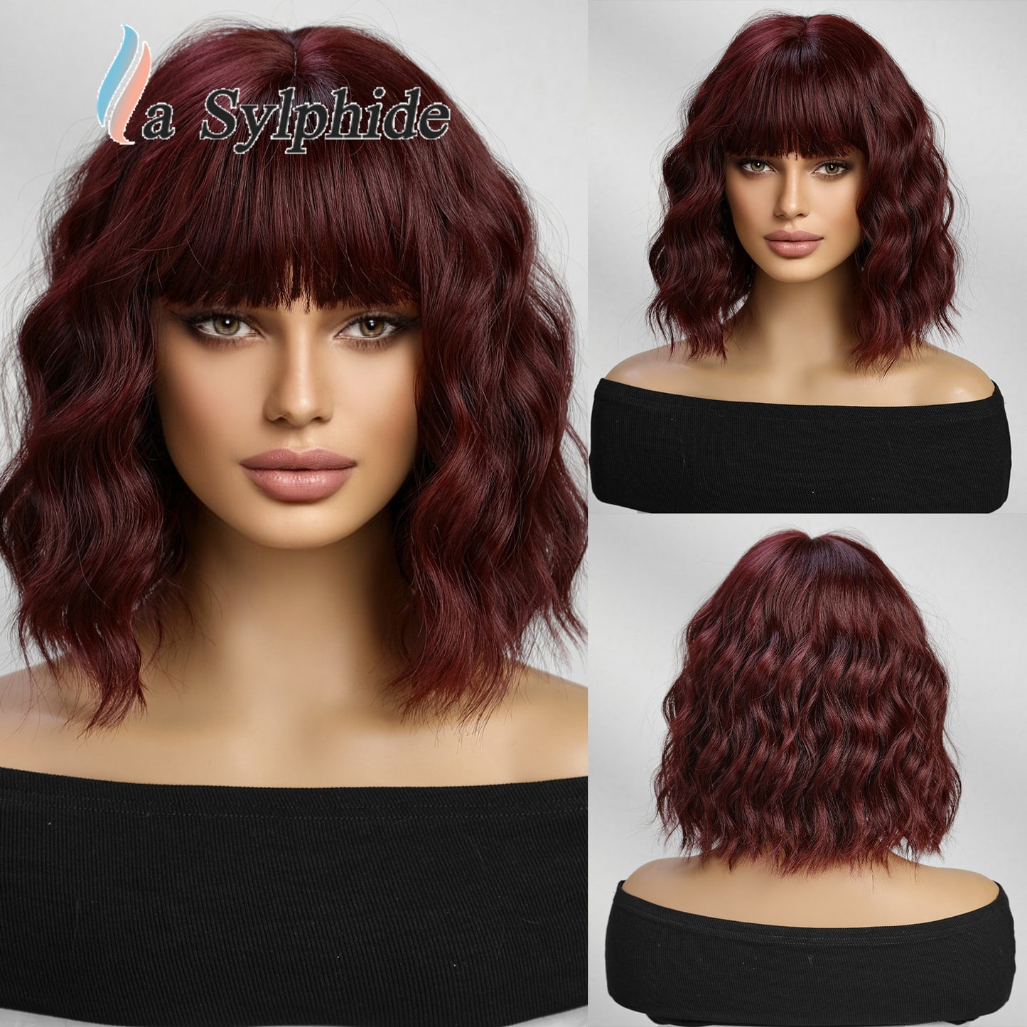 Women's Mechanism Fiber Head Cover Air Bangs Red Wig Short Curly Hair