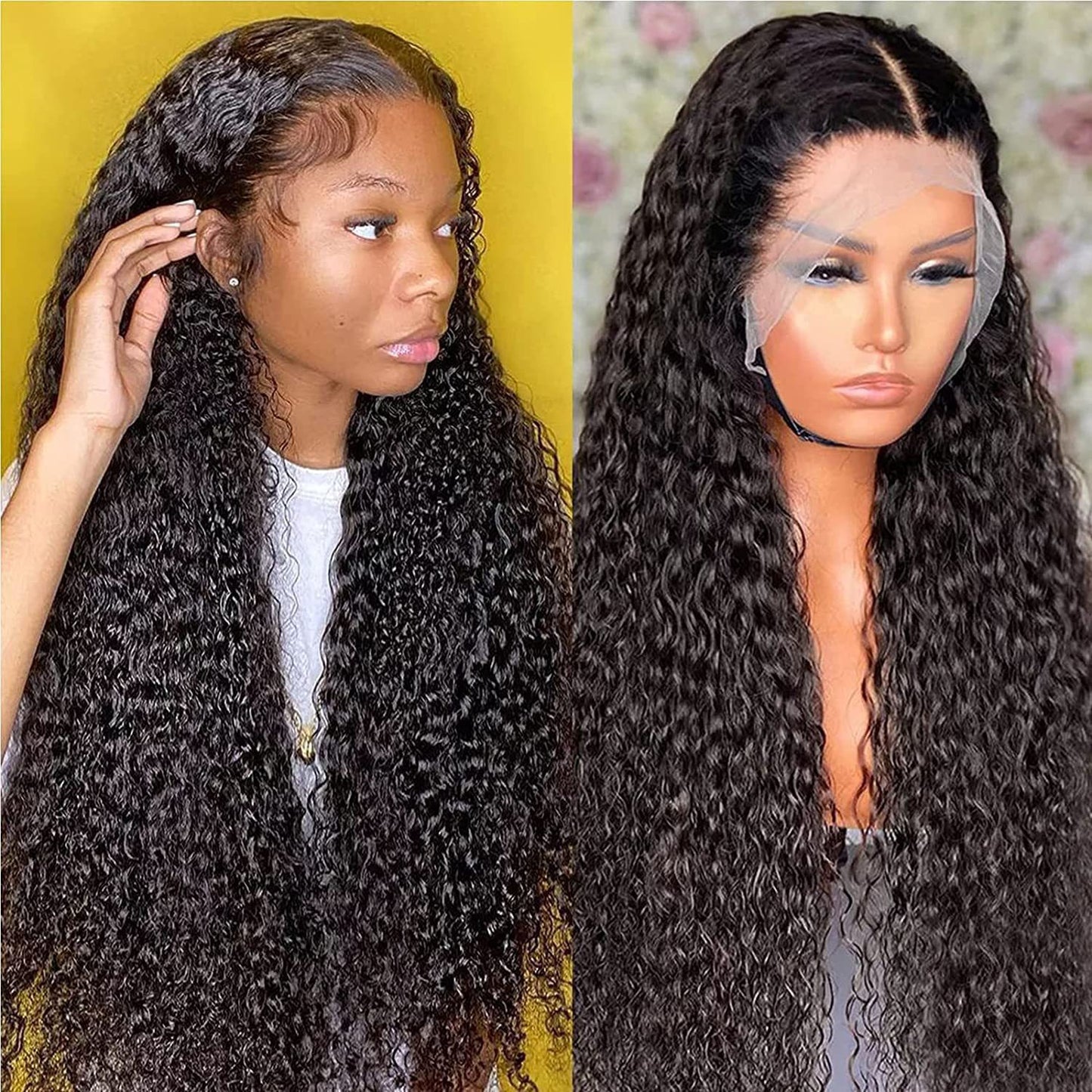 Women's Hand-woven Black Small Curly Hair Front Wig Long Curls