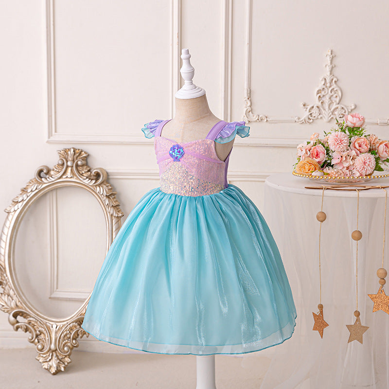 Children's Mermaid Princess Summer Puffy Tulle Skirt Children's Dress