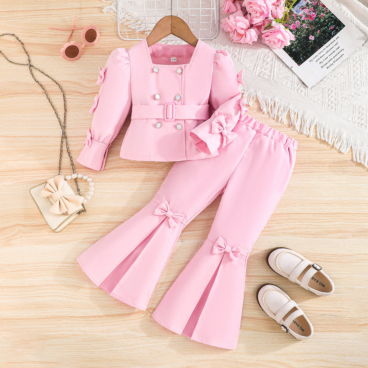 Autumn Long Sleeve Butterfly Bell-bottom Pants Double Breasted Children's Suit