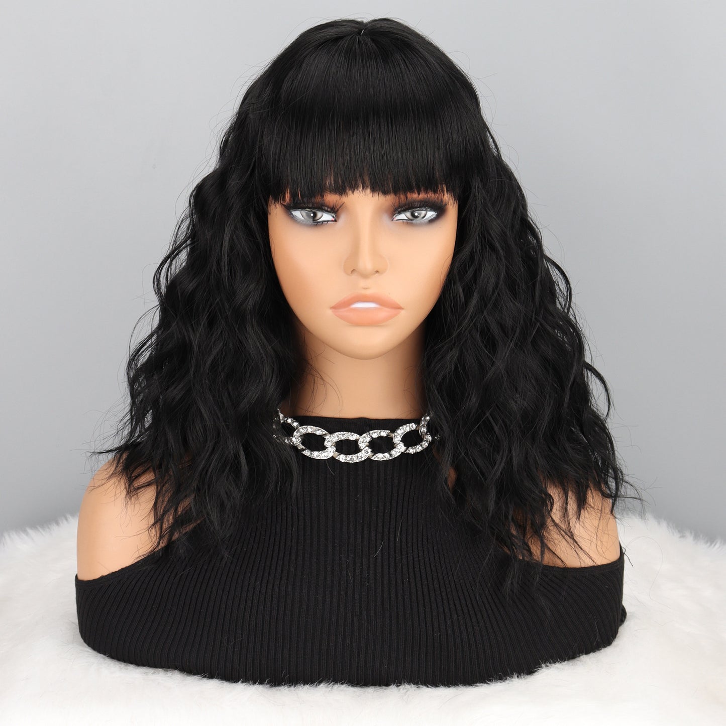 Water Ripple Black Gradient Golden Full Top Chemical Fiber Wig Short Curly Hair