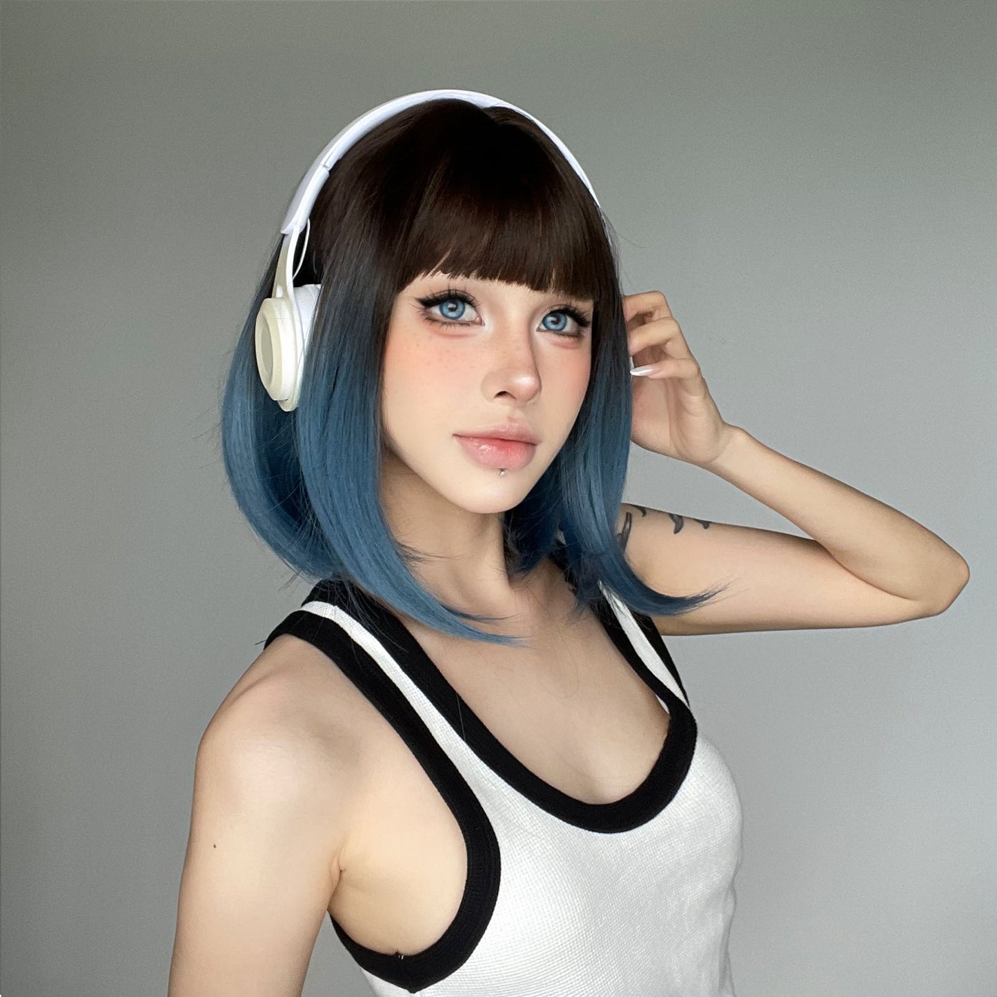 Women's With Bangs Natural Gradient Color Optional Wig Short Straight Hair