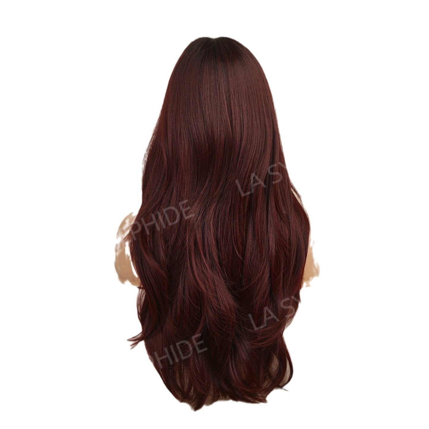 Curly Female Bangs Wine Red Brown Wig Long Curls