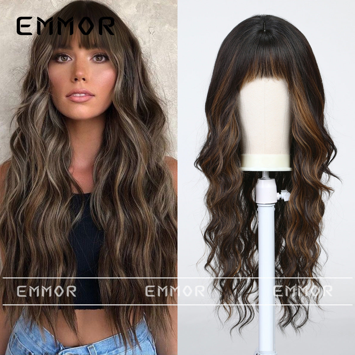 Women's Hair Natural Fluffy Style Multi Fashion Straight Bangs Big Wave Wig Long Curls