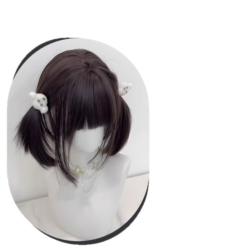 Female Natural Curly Bangs Realistic Atmosphere Wig Short Straight Hair