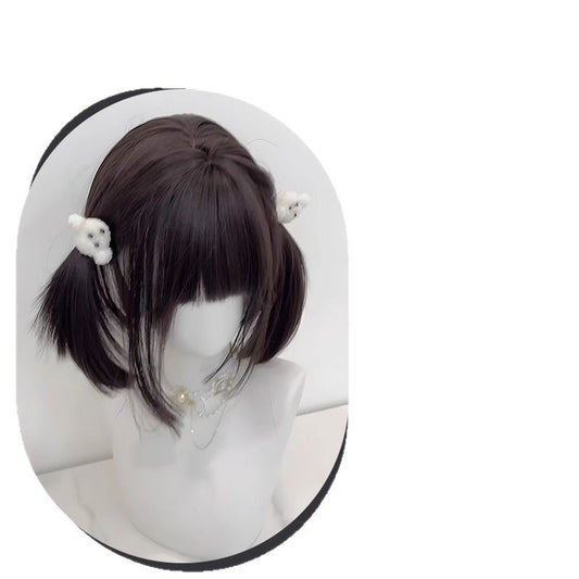 Female Natural Curly Bangs Realistic Atmosphere Wig Short Straight Hair