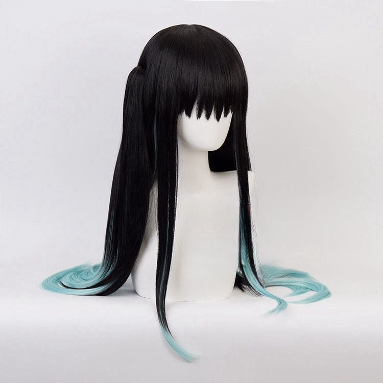 Transparent Black Gradient Color Matching Long Hair Double Ponytail Jaws Cos Wig
