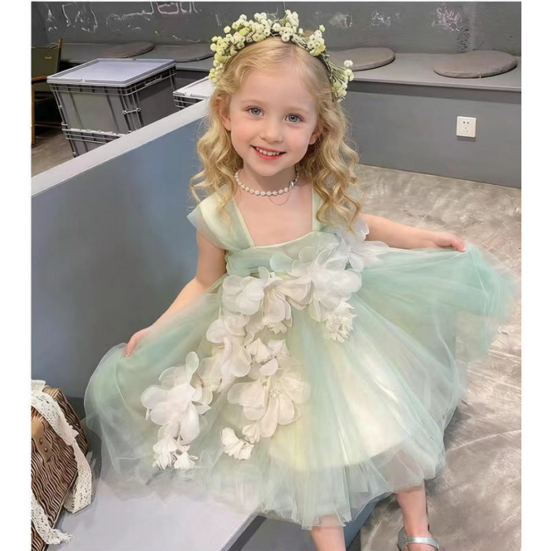 Children's Summer Three-dimensional Flower Suspender Skirt Fashion Children's Dress