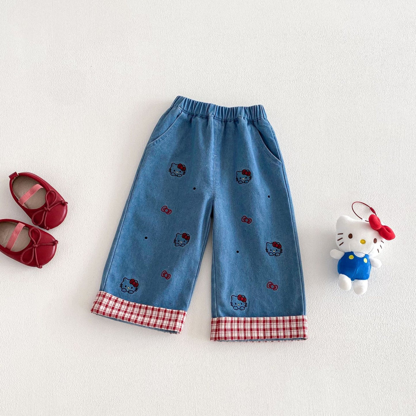 Children's Super Cute Casual Spring Bow Lamb Flanging Children's Pants