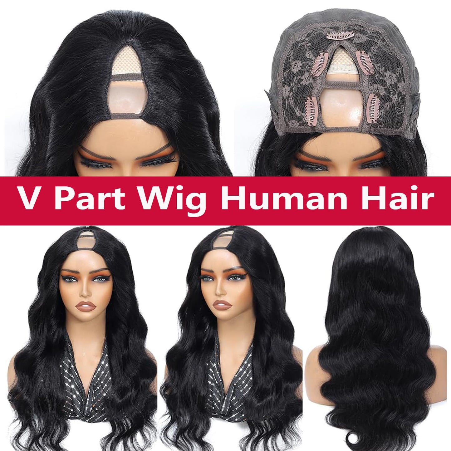 V-shaped Half Headgear Female Hair Extension Black Curly Synthetic Wig Long Curls