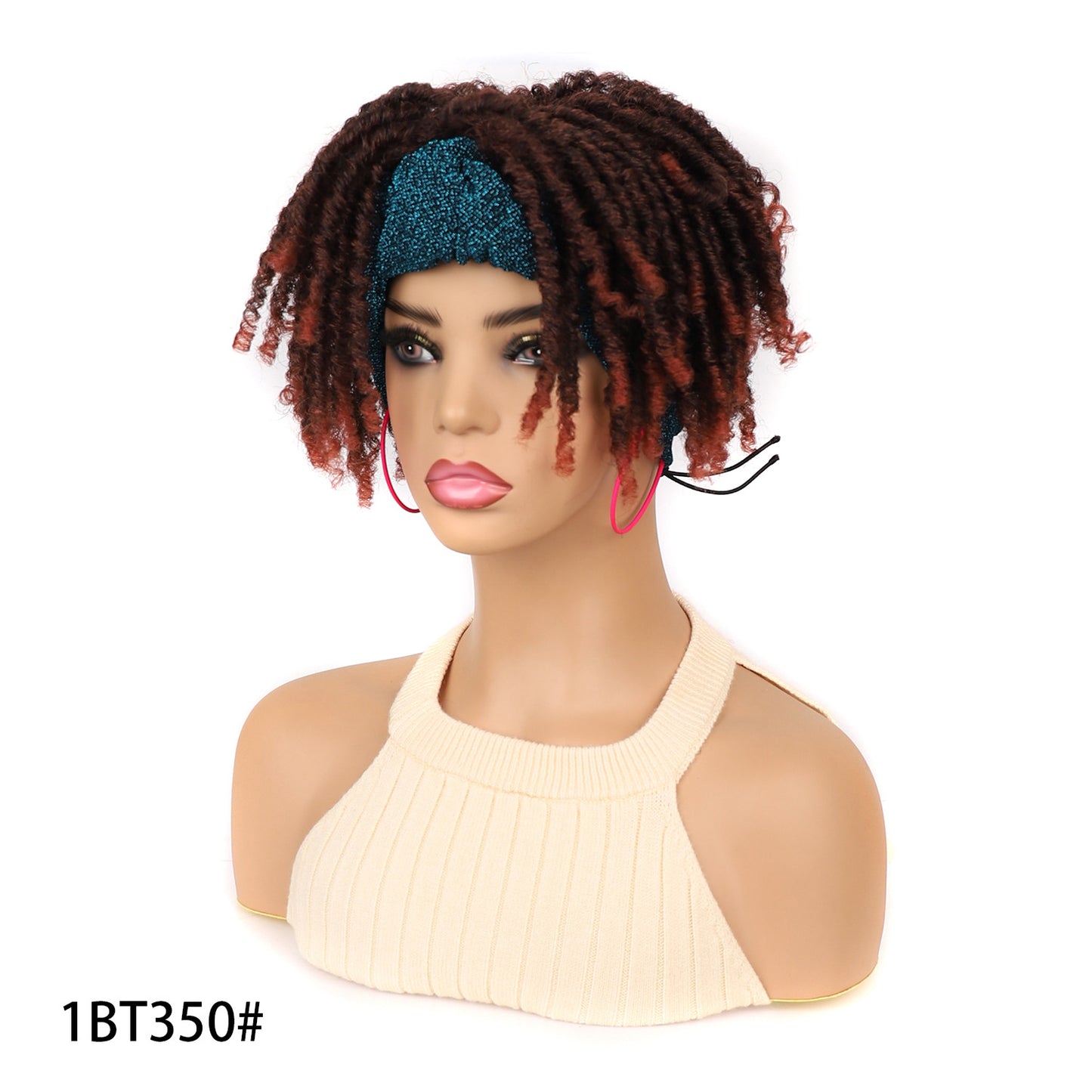 Head Cover Black Blue Turban Dreadlocks Wig Short Curly Hair