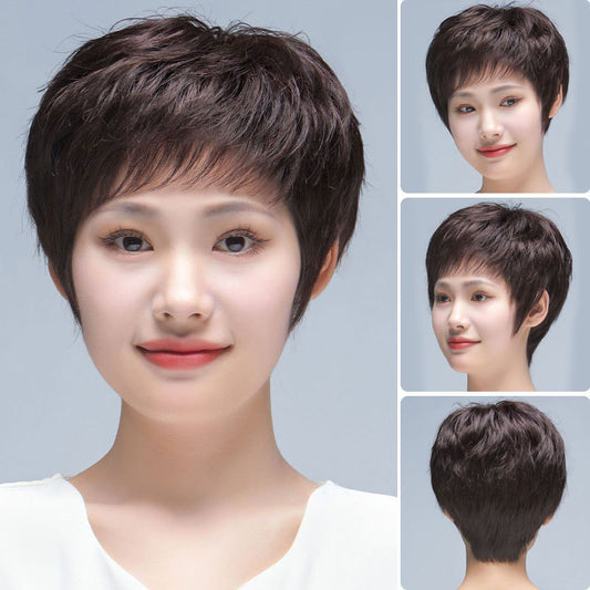 Women's Short Human Cover Natural Texture Hot Mom Real Hair Wig