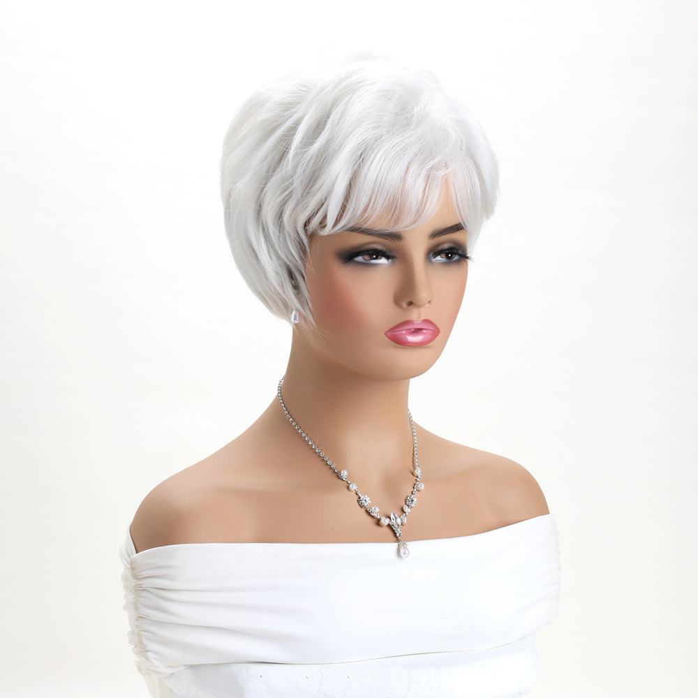 Light Golden Head Cover Female Side Wig Short Curly Hair