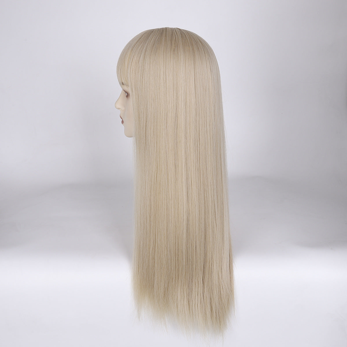 Women's Fashion Team Style White Gold Color Female Full Head Bangs Long Straight Wig