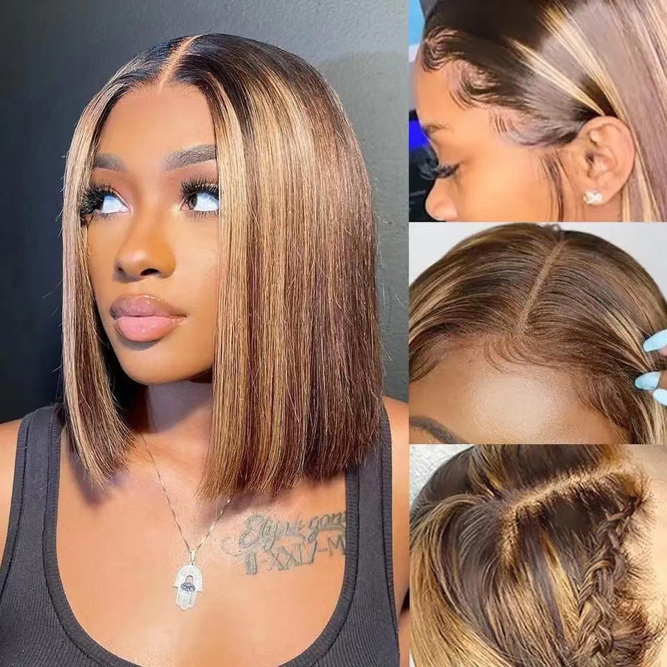 Classic Front Lace Female Gradient Natural Wig Short Straight Hair
