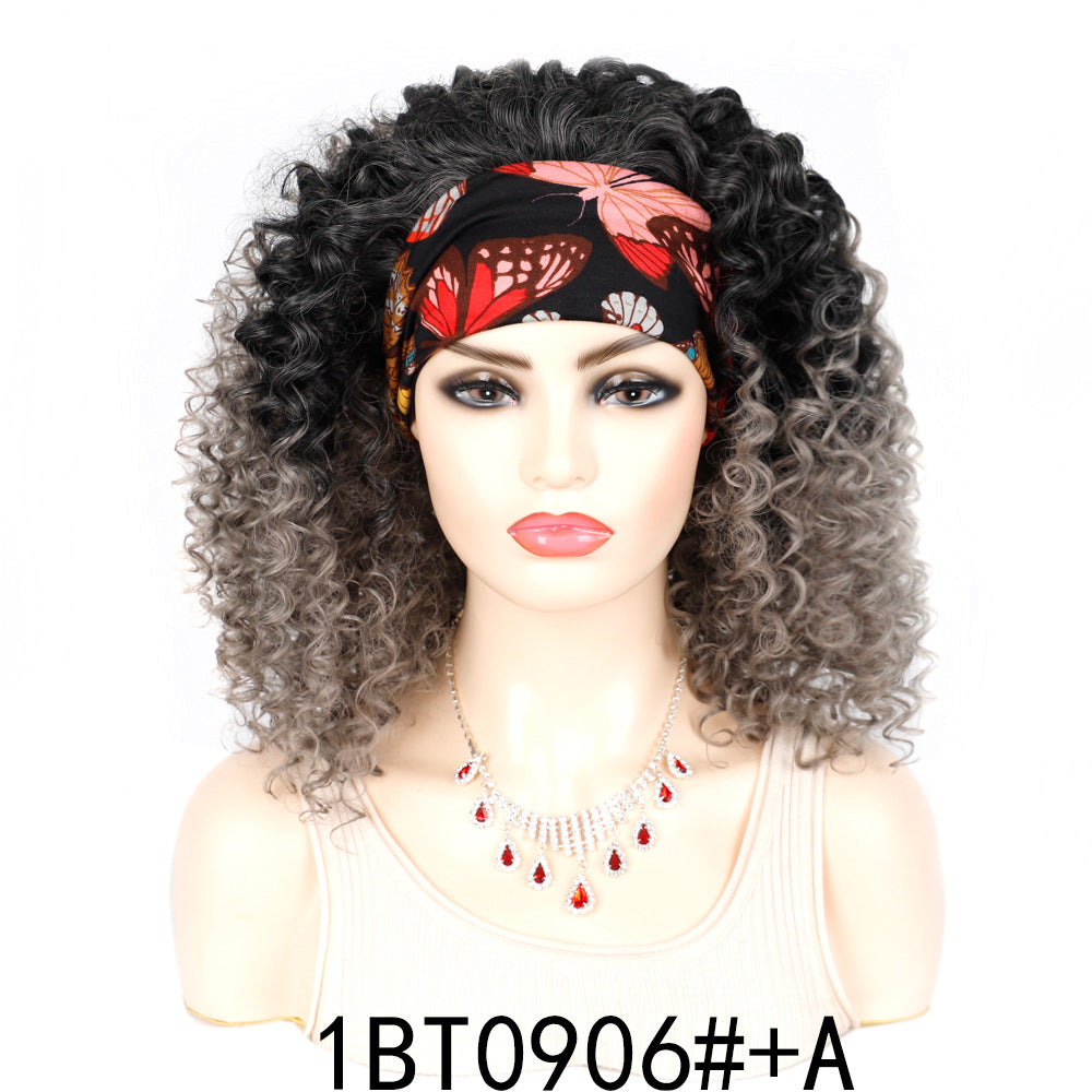 Graceful Ice Silk Band Headband Sheath Wig Short Curly Hair