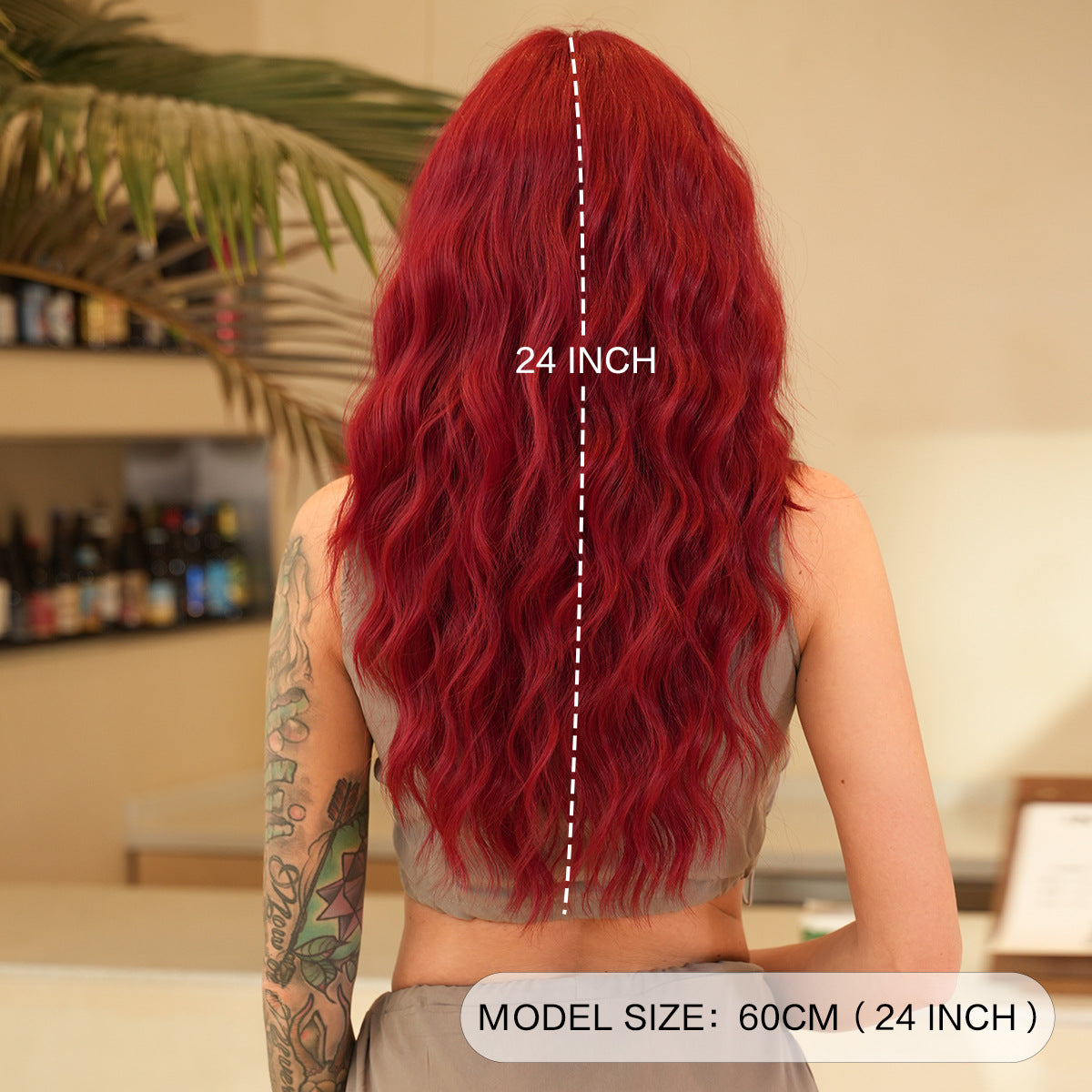 Women's Charming Red Small Straight Bangs Wavy Wig Long Curls