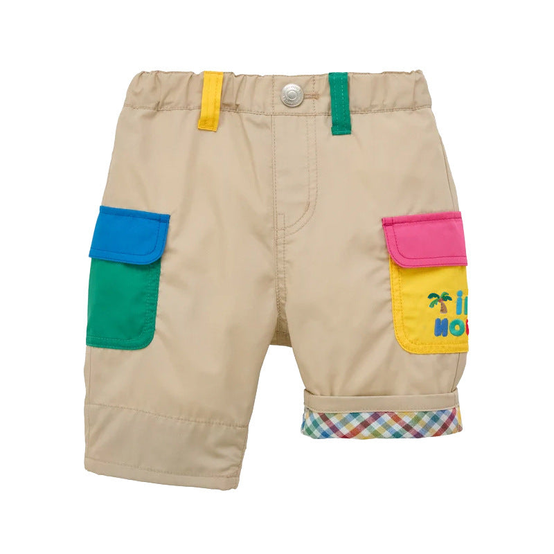 Alphabet Embroidered Color Matching Shorts Casual Boys Handsome Cute Fifth Children's Pants