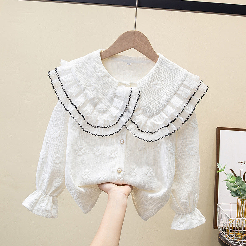 Doll Collar Chiffon Lace Clothing Autumn Design Sense Small Ocean Children's Shirt