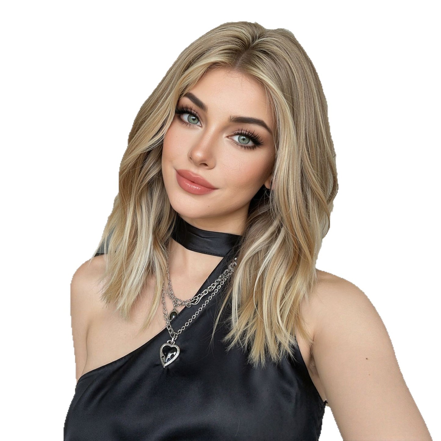 Light Gold Gradient Mid-length Wavy Fashion Lady Natural Wig Short Curly Hair