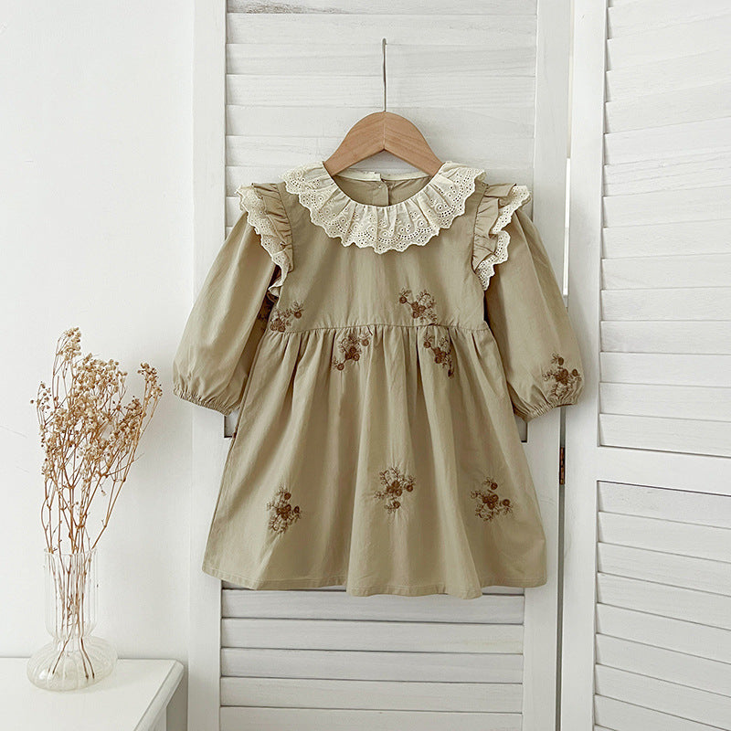Sisters Outfit Infants Romper Long Sleeve Lace Collar Embroidered Children's Dress