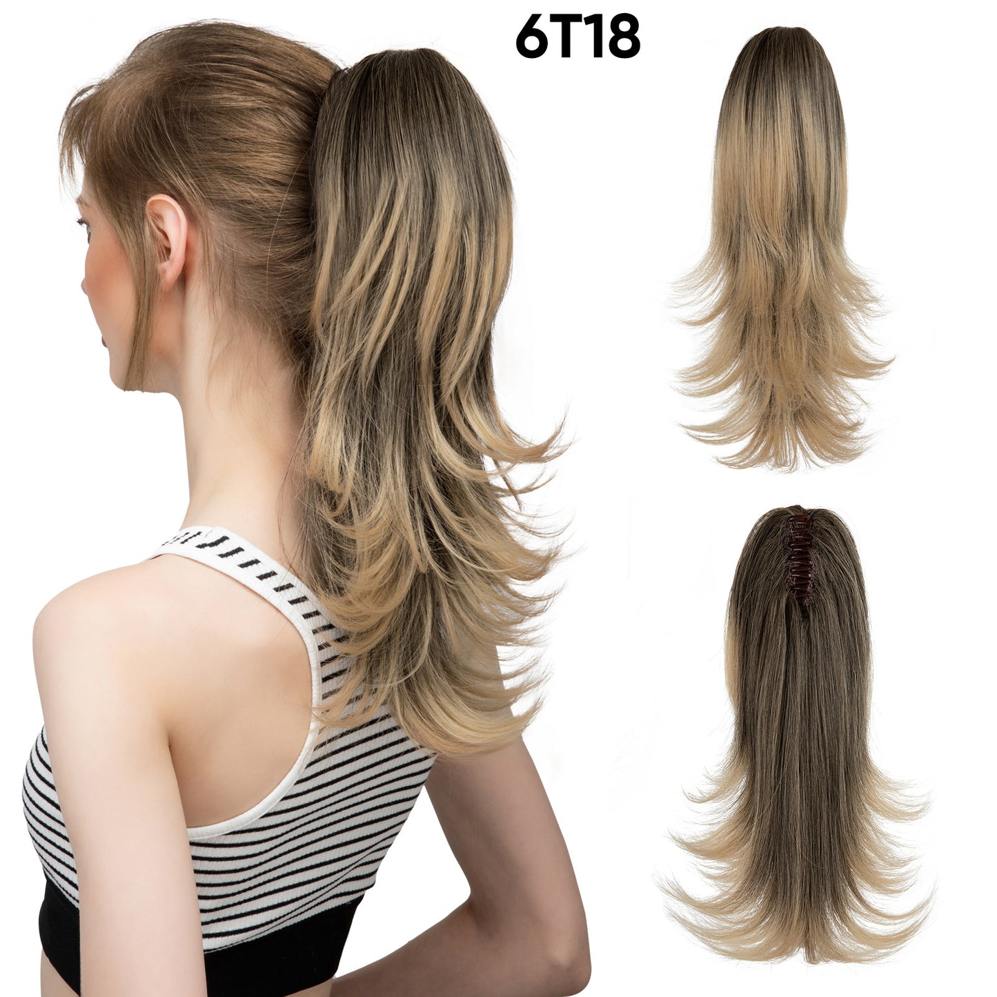 Women's Slightly Curly Short Grip Natural Jaws Clamp Wig Ponytail