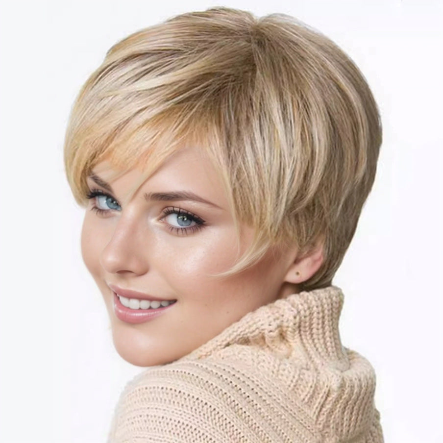 Women's Fashion Gradient Mixed Color Side Bangs Partial One Wig Short Straight Hair