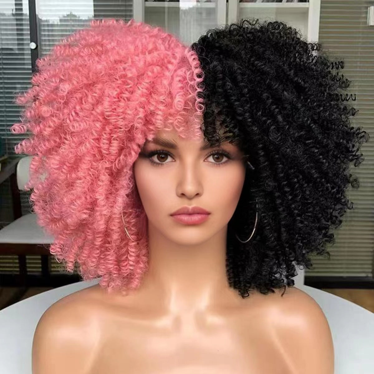 African Small Volume Fluffy Afro Head Cover Wig Short Curly Hair