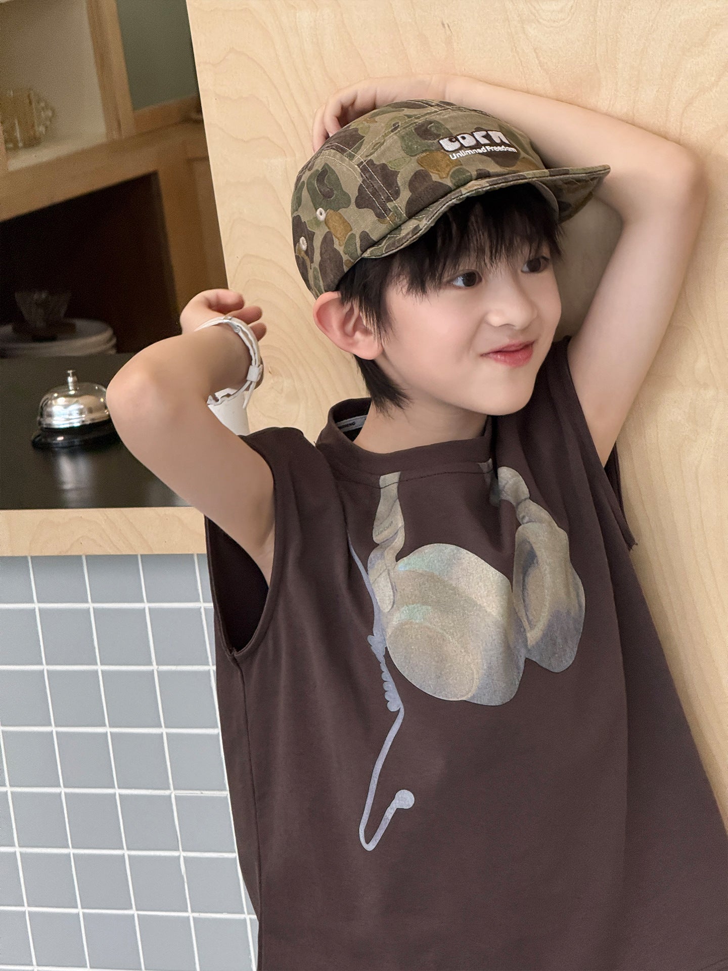 Children's Style Street Half Sleeve Casual American Headset Printed Children's T-shirt
