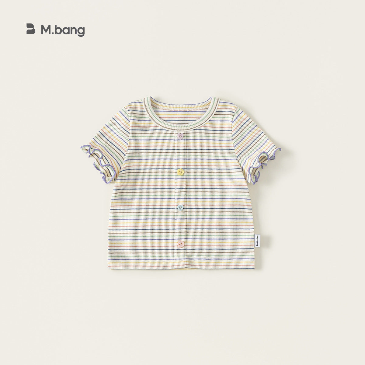 Children's Short-sleeved Summer Color Stripes Wooden Ear Sweet Cute Tops Children's T-shirt