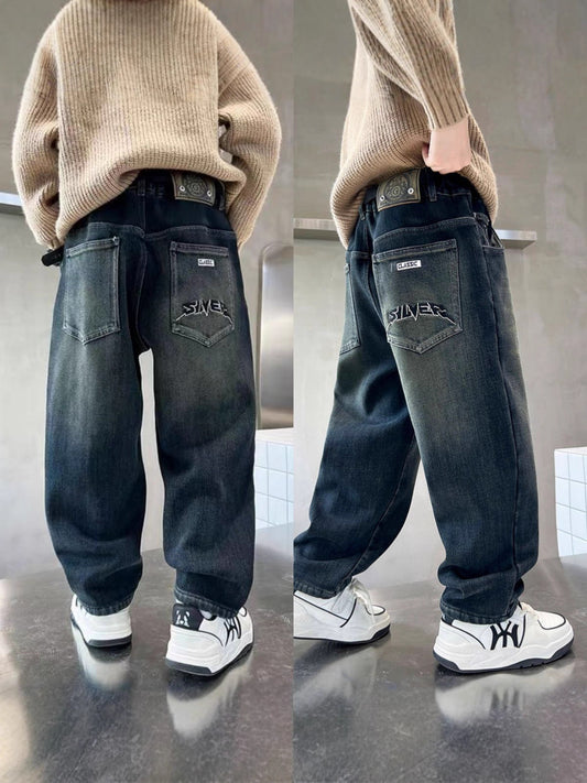 Medium Big Denim Daddy Loose Comfortable Domineering Cool Wild Children's Pants