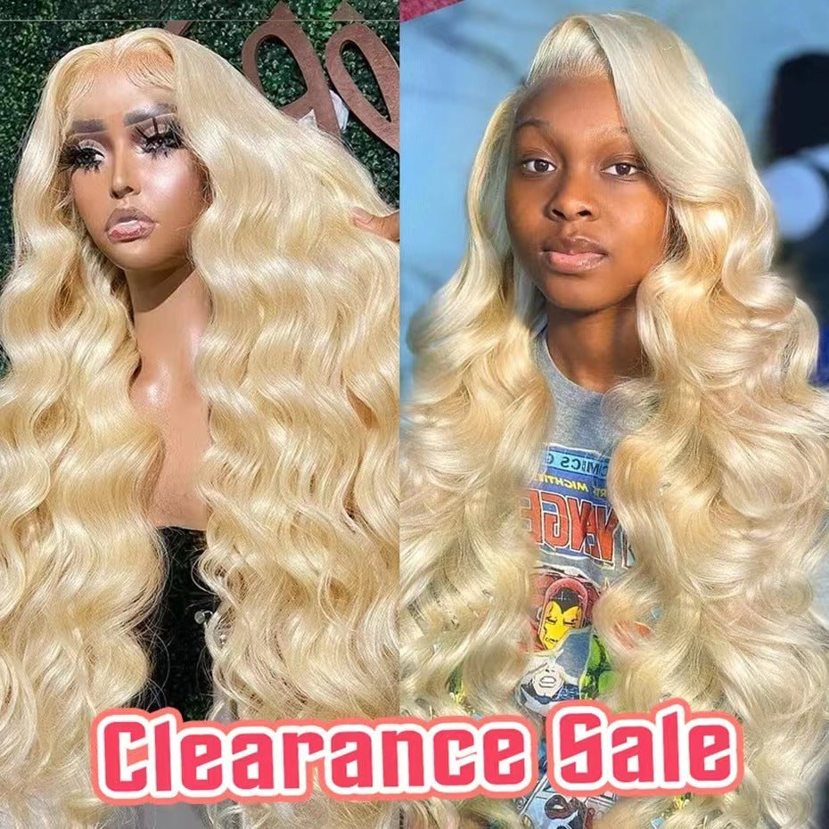 Curly Hair Light Golden Big Wave Head Wig Long Curls