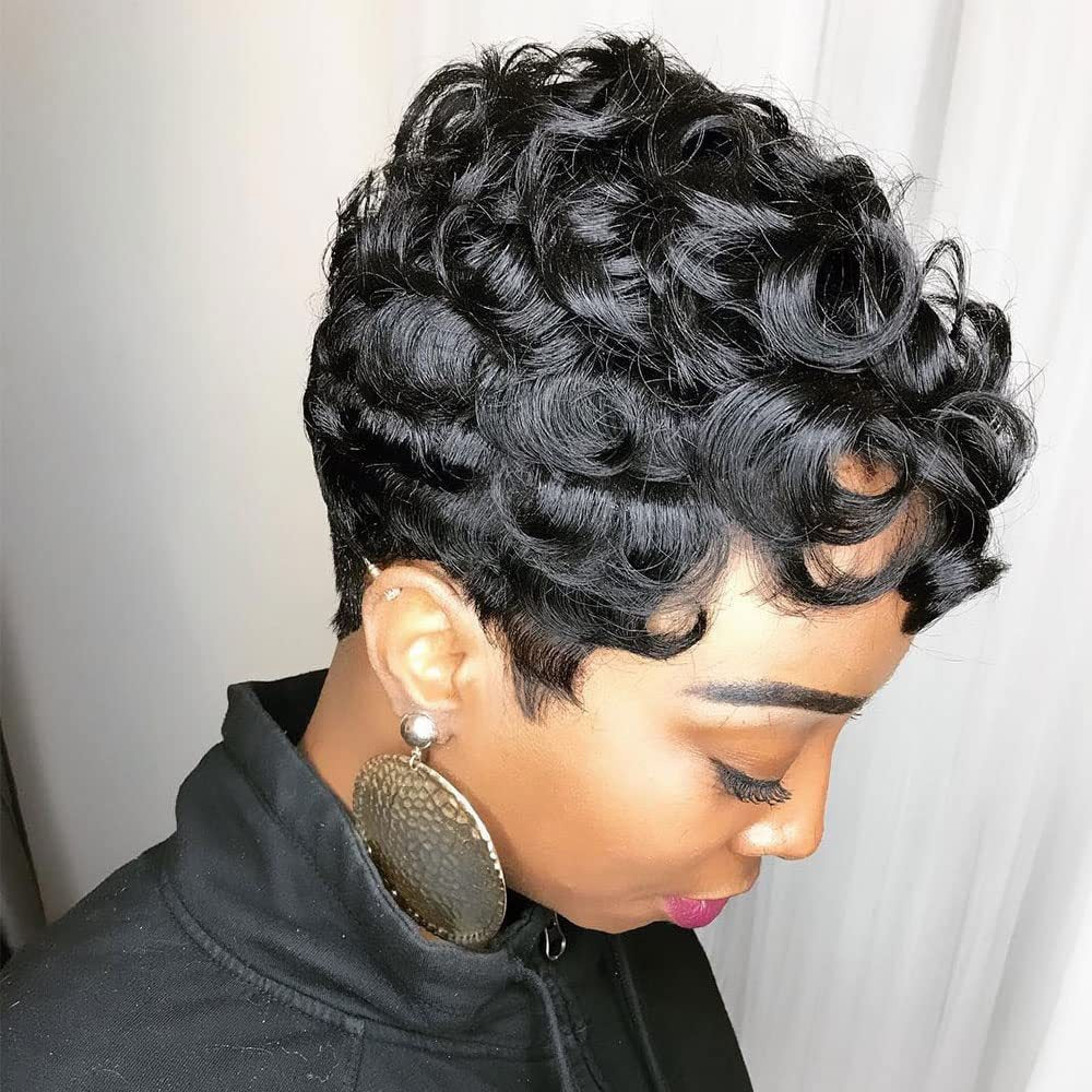 Women's Fiber Brazilian Roll Rose Net Chemical Wig Short Curly Hair