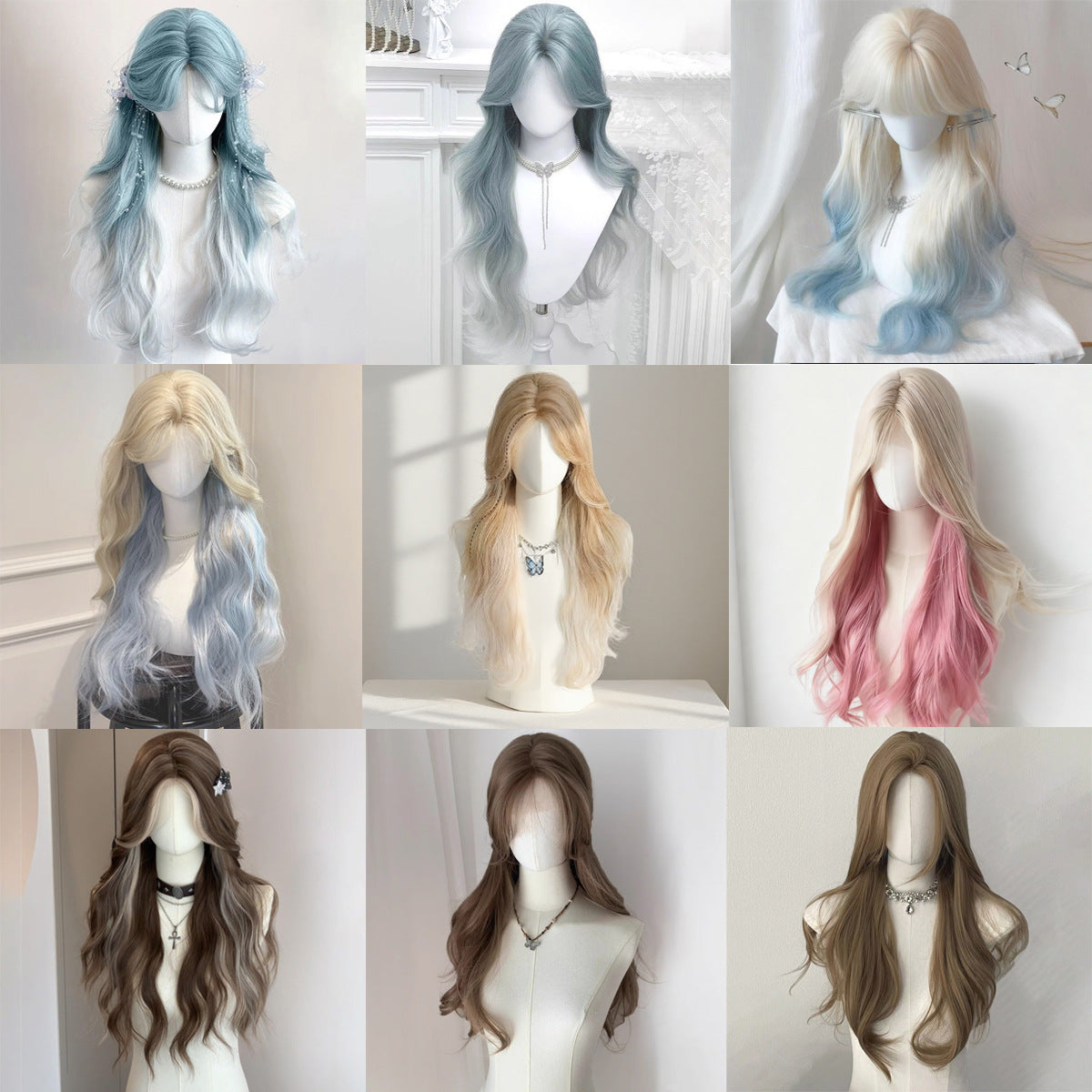 Forehead Lace Natural Fluffy Big Wave Gradient Highlight Medium Bangs Wig Long Curls