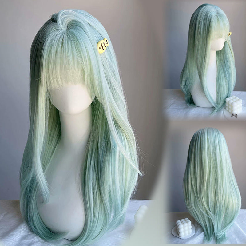 Mint Milk Green Female Summer Thin Sweet Beauty White Hair Long Straight Wig