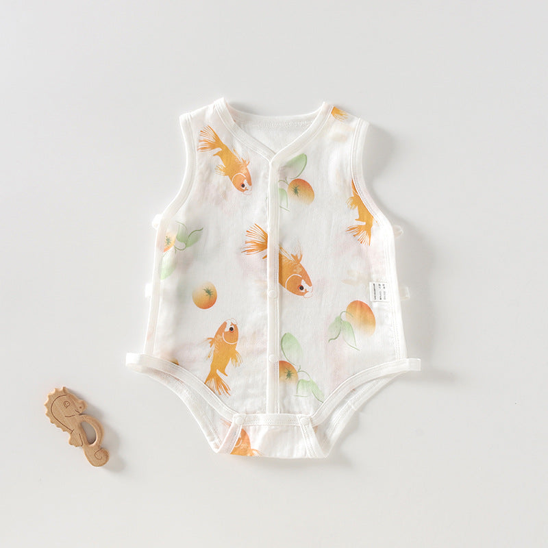 Pipa Summer Thin Bamboo Cotton Gauze Clothes Sleeveless Vest Romper Jumpsuit, Climbing Suit