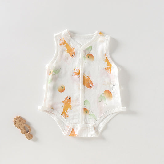 Pipa Summer Thin Bamboo Cotton Gauze Clothes Sleeveless Vest Romper Jumpsuit, Climbing Suit