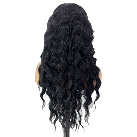 Fashion Front Lace Black Big Wave Wig Long Curls