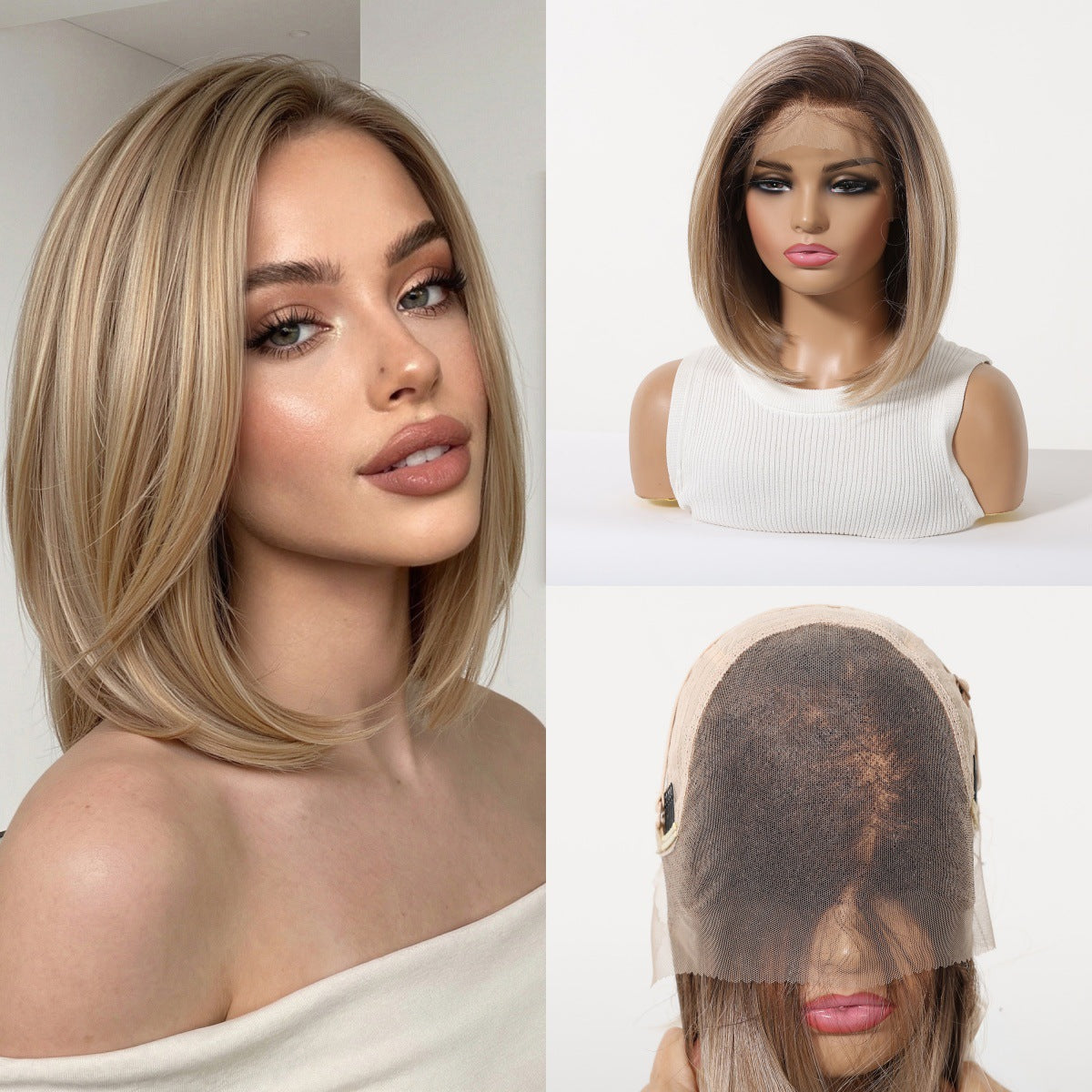 Versatile Lace Female Dark Brown Summer Wig Short Straight Hair