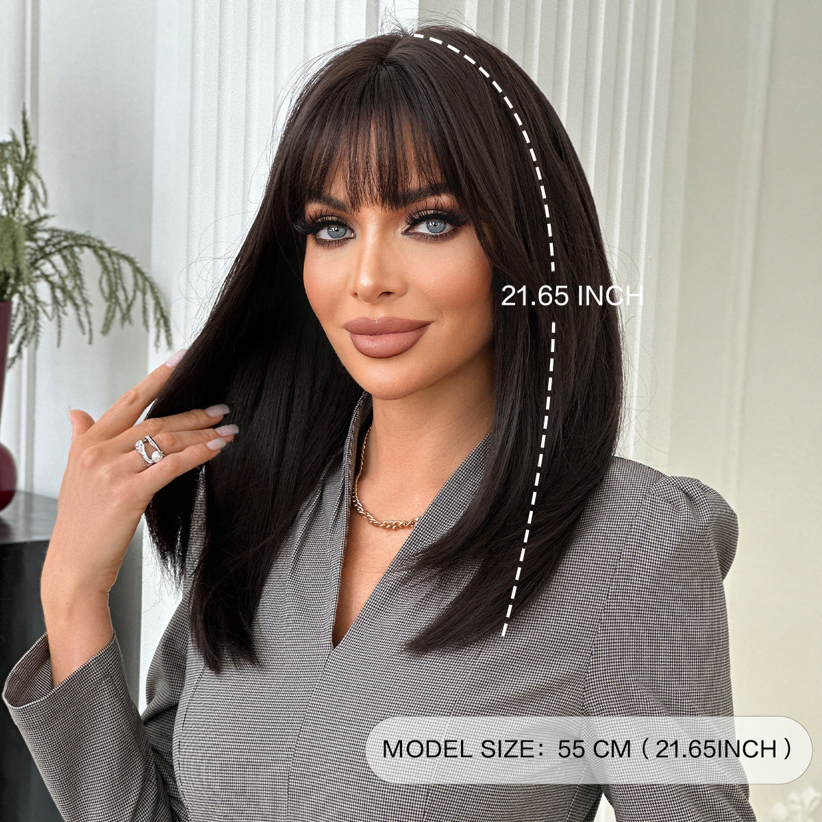 Female Mid-length Long Chest Dark Brown Layers Air Wig Short Straight Hair