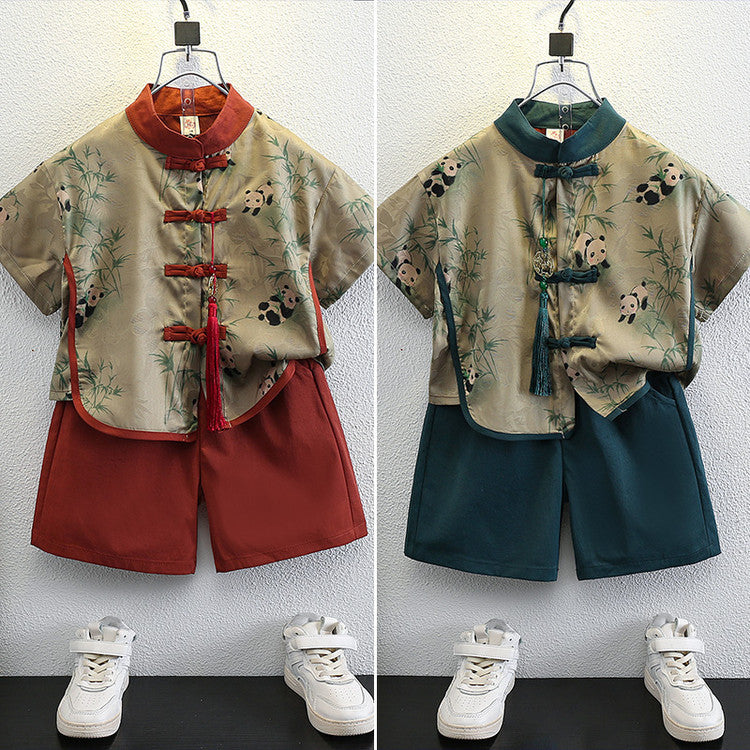 Children's Boy's Chinese Style Tang Costume Summer Short Sleeve Children's Suit