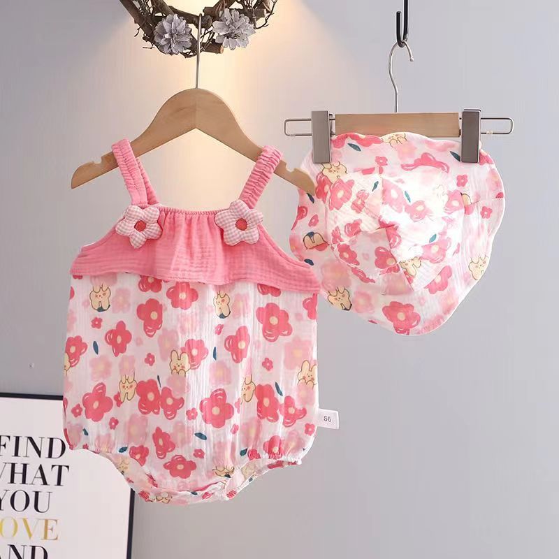 Clothes For Babies Summer Romper Sling Cotton Gauze Boneless Jumpsuit, Climbing Suit