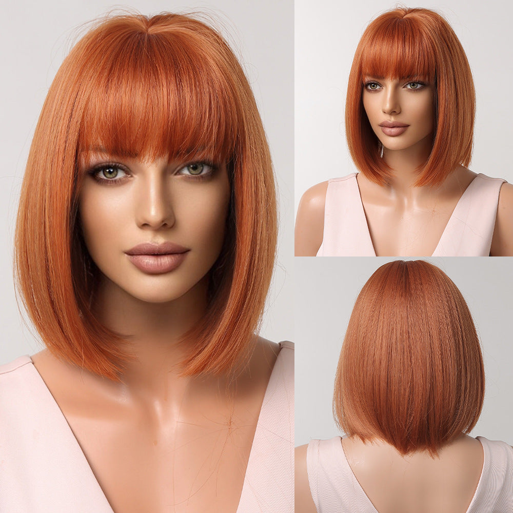 Female Bangs Gradient Gray Chemical Fiber Wig Short Straight Hair