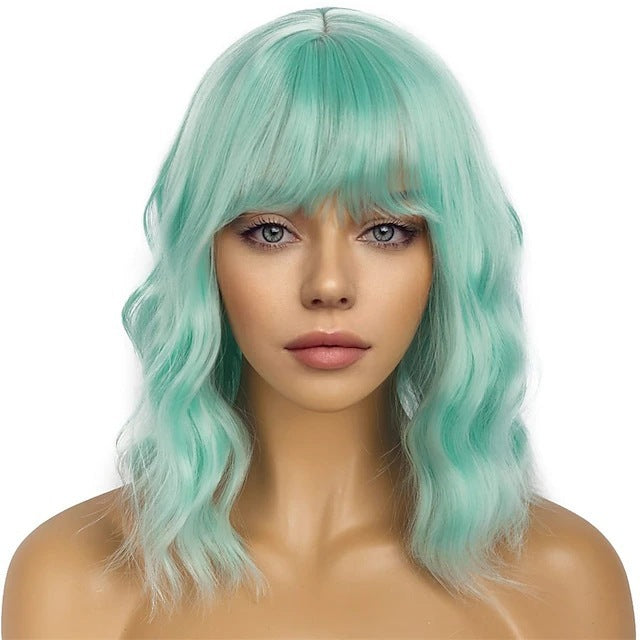 Women's Halloween Festival Rose Net Mid-length Shawl Wig Short Curly Hair