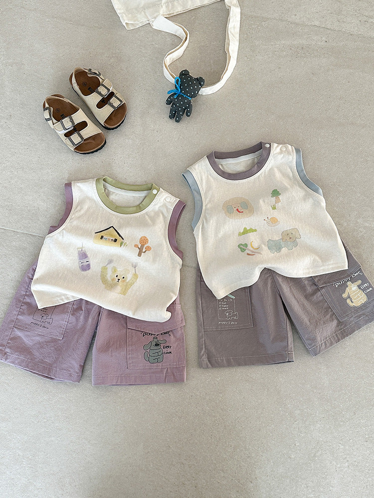 Vest Versatile Shorts Cartoon Printed Sleeveless Children's T-shirt